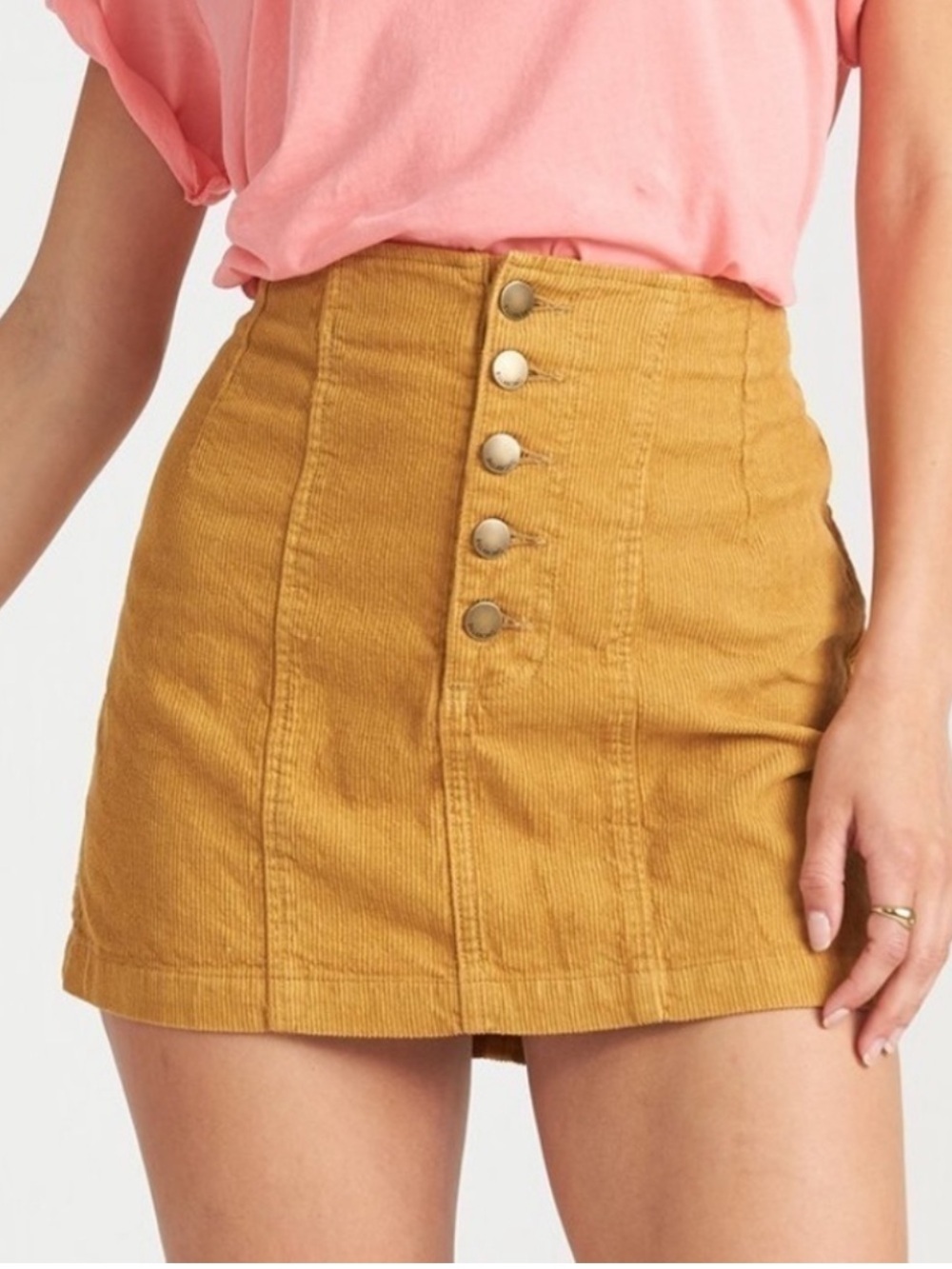 Billabong Mustard Yellow Corduroy Button-Front Mini Skirt